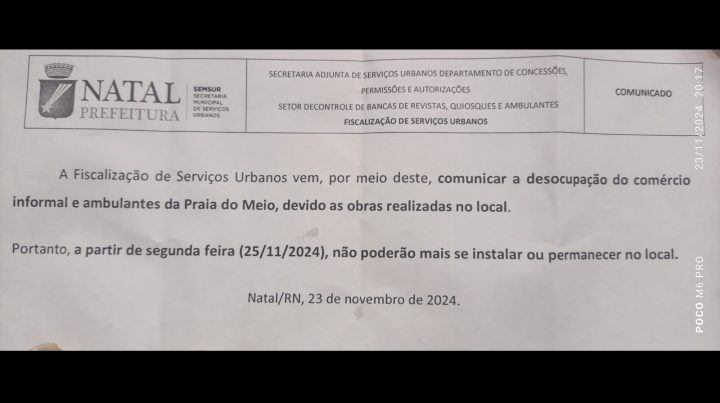 Semsur determina retirada de trabalhadores informais da Praia do Meio